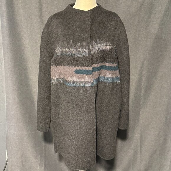 Marla Wynne Wool Blend Embroidery Topper Coat Womens Large Long Sleeve NWOT - Picture 2 of 11